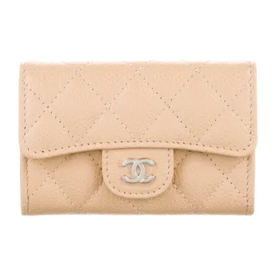 Chanel Small Interlocking CC Logo Compact Wallet Quilted Caviar Leather Silver Hardware