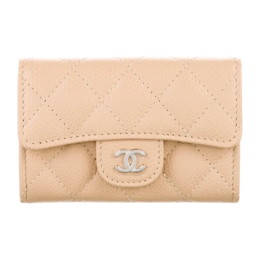 Chanel Small Interlocking CC Logo Compact Wallet Quilted Caviar Leather Silver Hardware