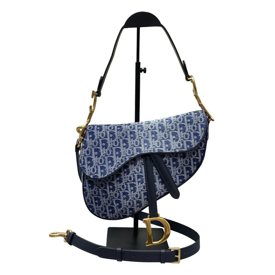 Dior Medium Saddle Bag With Strap Blue Denim Dior Oblique Jacquard/Powder Pink/Stone Gray/Cedar Green/Blue Grained Calfskin Gold Hardware