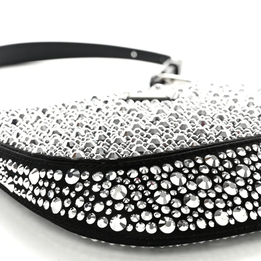 Prada Medium Cleo Adjustable Strap Shoulder Bag Metal Satin & Crystal Silver Hardware