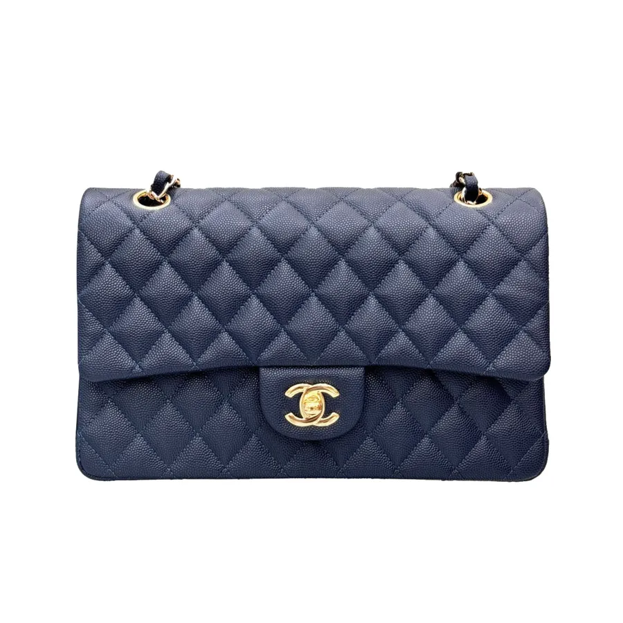 Chanel Double Flap Jumbo Blue Quilted Caviar Leather Gold Hardware