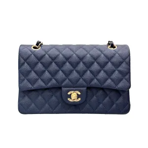 Chanel Double Flap Jumbo Blue Quilted Caviar Leather Gold Hardware
