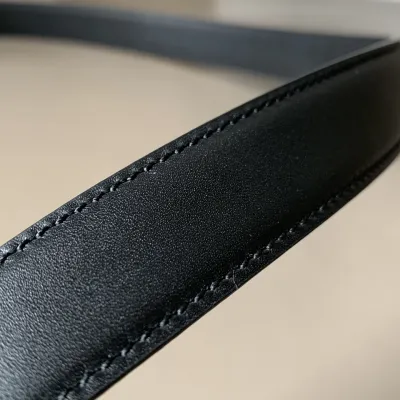 Saint Laurent Paved Buckle Belt In Black Calfskin With Gold/Silver Hardware 25mm