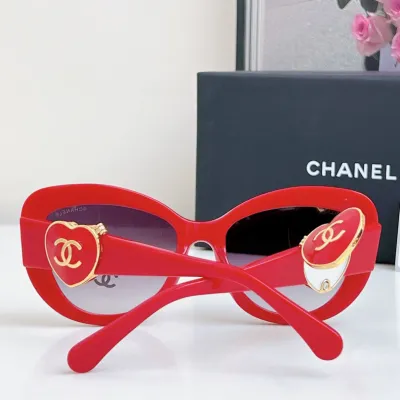 CHANEL glasses red gold color size 55-19-140