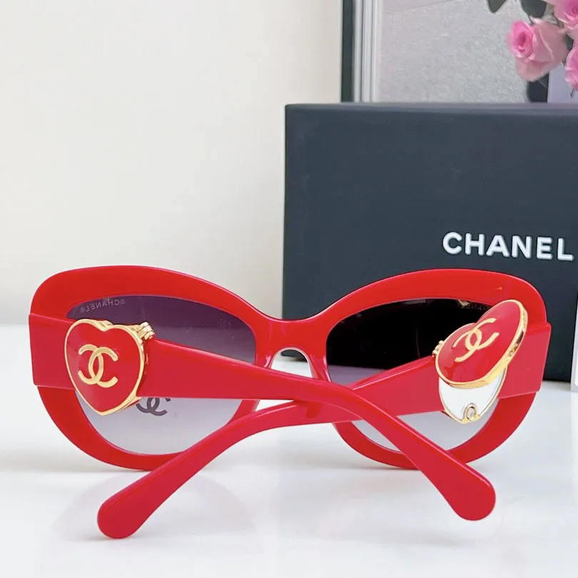 CHANEL glasses red gold color size 55-19-140