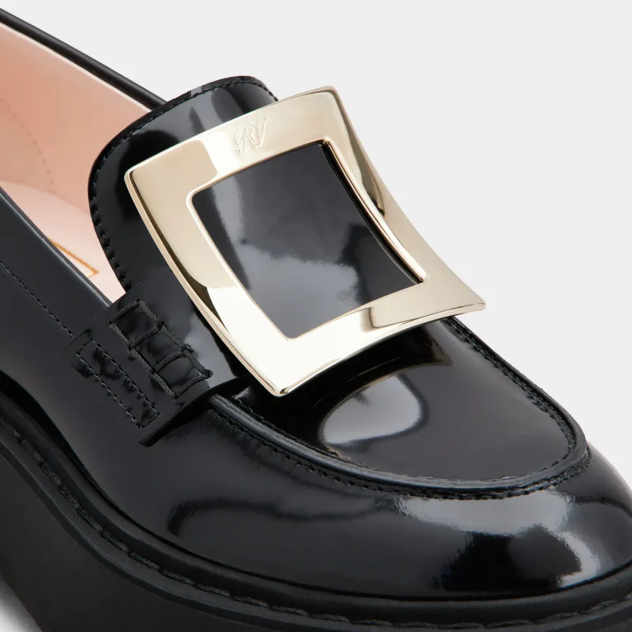Roger Vivier Viv' Rangers Loafers In Black Patent Leather With Metal Buckle (Heel Height 5.5cm)