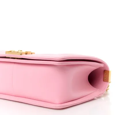 Chanel Boy Flap Medium Light Pink Quilted Calfskin Leather Aged Gold Hardware