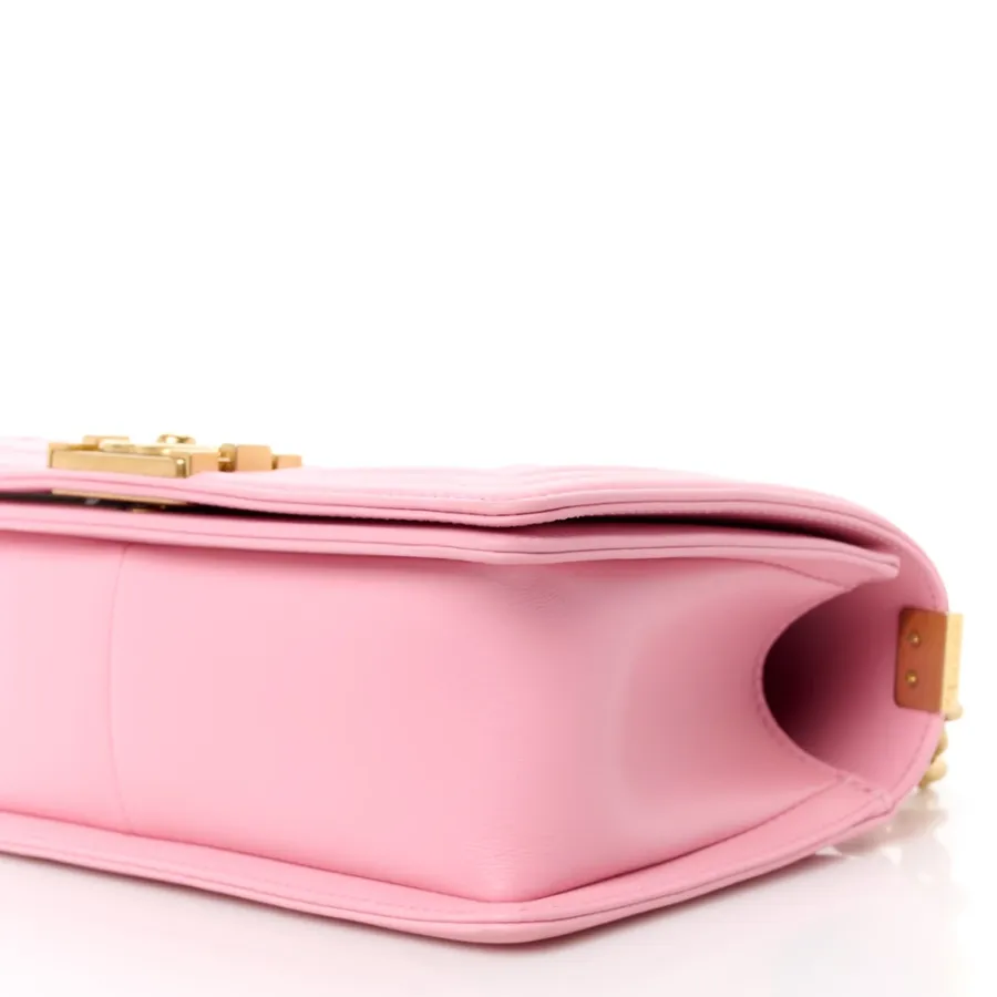 Chanel Boy Flap Medium Light Pink Quilted Calfskin Leather Aged Gold Hardware
