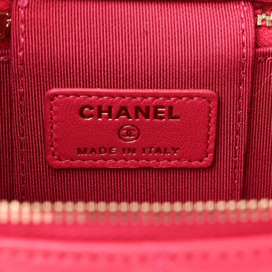 Chanel Trendy Mini Vanity Case With Chain Dark Pink Quilted Lambskin Leather Gold Hardware