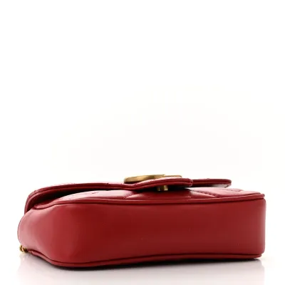 Gucci Super Mini GG Marmont Shoulder Bag Hibiscus Red Calfskin Matelassé Leather Gold Hardware
