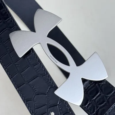 Balenciaga Men's Under Armour Belt In Black Embossed Crocodile Calfskin With Gold/Silver Hardware 35mm