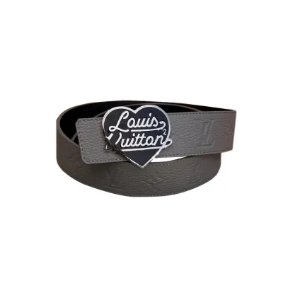 Louis Vuitton Men's Shield LV Heart Buckle Reversible Belt In Grey/Black Calfskin With Silver Hardware 40mm
