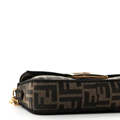 Fendi Mini FF 1974 Baguette Tobacco/Moro/Black Jacquard Fabric Gold Hardware