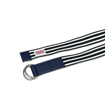 Bottega Veneta Men's Webbing Nastro Belt In Blue/Black Calfskin And Canvas With Silver Hardware 38mm