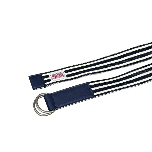 Bottega Veneta Men's Webbing Nastro Belt In Blue/Black Calfskin And Canvas With Silver Hardware 38mm - Image 4