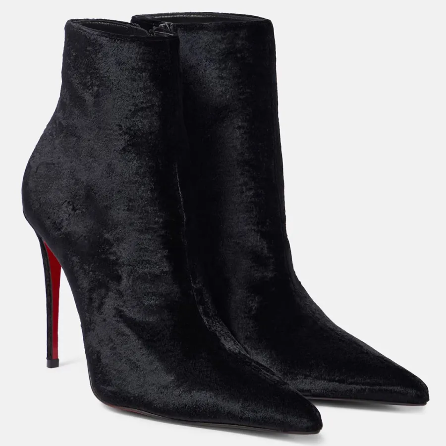 Christian Louboutin Cashmere small pointy toe thin heel black and naked boots