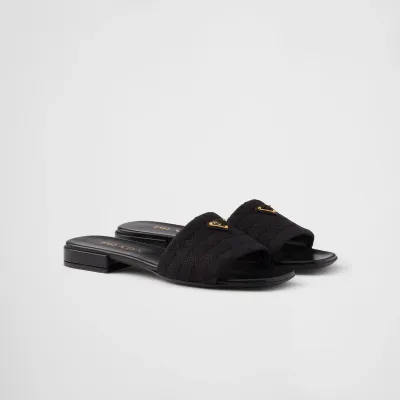 PRADA Black embroidered fabric slippers