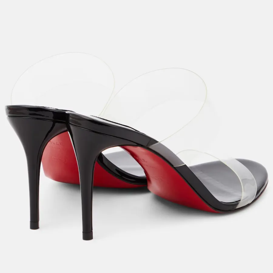 Christian Louboutin Black leather and pvc fabric high-heeled slippers