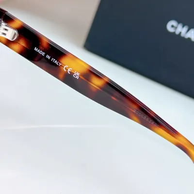 CHANEL square frame pearl glasses leopard-print black color SIZE 54-17-140