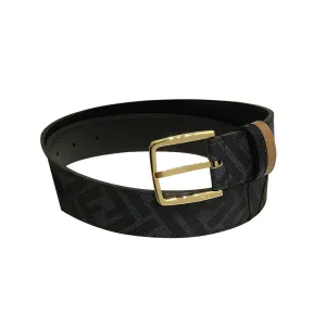 Fendi Men's Diagonal Belt In Black/Brown Calfskin And Monogram Canvas With Gold/Silver Hardware 35mm
