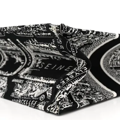 Dior Medium Plan De Paris Book Tote Black/White Embroidered Canvas