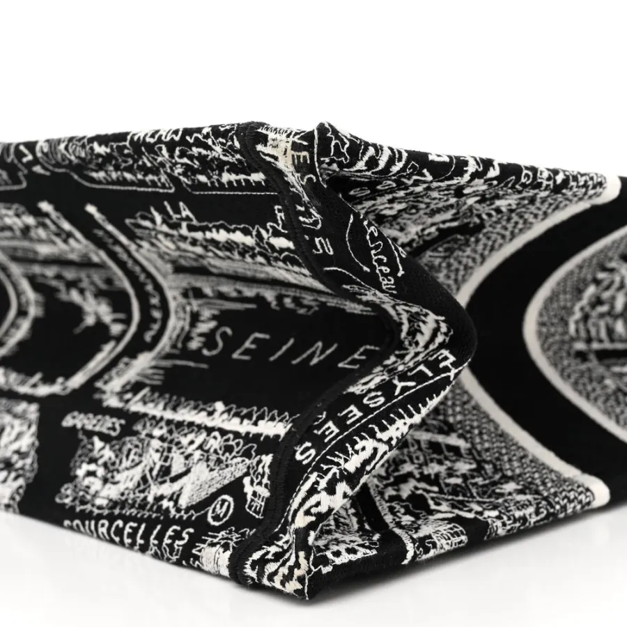 Dior Medium Plan De Paris Book Tote Black/White Embroidered Canvas