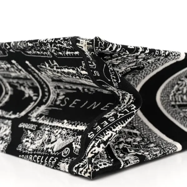 Dior Medium Plan De Paris Book Tote Black/White Embroidered Canvas - Image 5