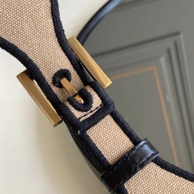 Fendi Women's Belt In Green/Black/Beige/Yellow FF Logo Embroidery Canvas With Gold Hardware 60mm