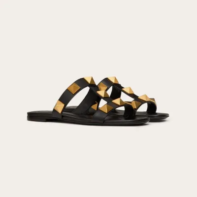 VALENTINO Black Cowhide slip-on sandals