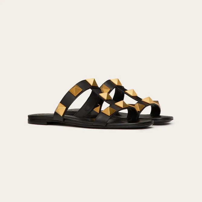 VALENTINO Black Cowhide slip-on sandals