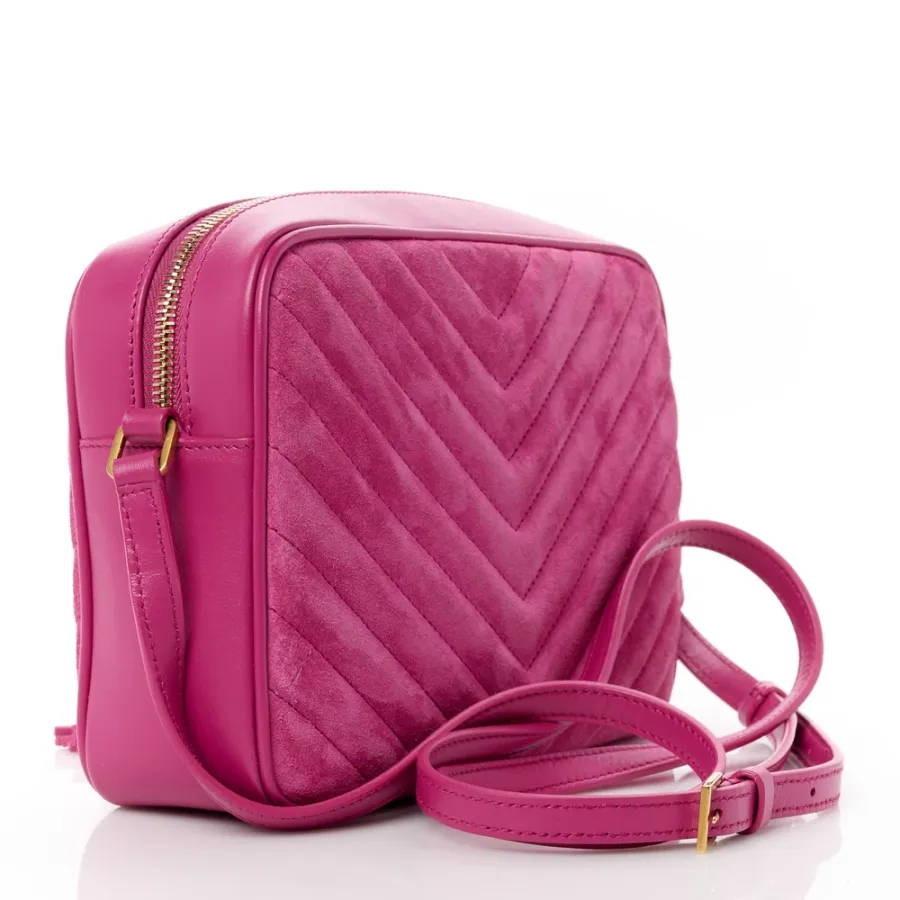 Saint Laurent Medium Lou Camera Bag Rose Monogram Suede Matelasse Leather Aged Gold Hardware