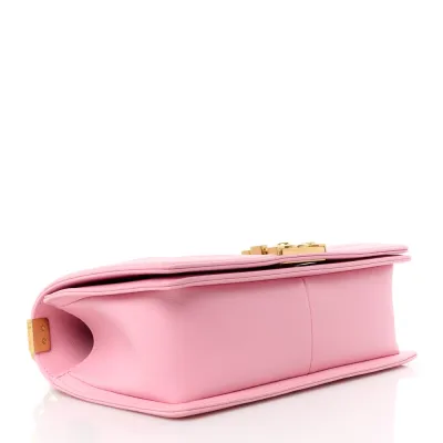 Chanel Boy Flap Medium Light Pink Quilted Calfskin Leather Aged Gold Hardware
