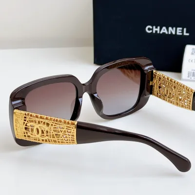 CHANEL square frame glasses brown gold color size 54-20-140