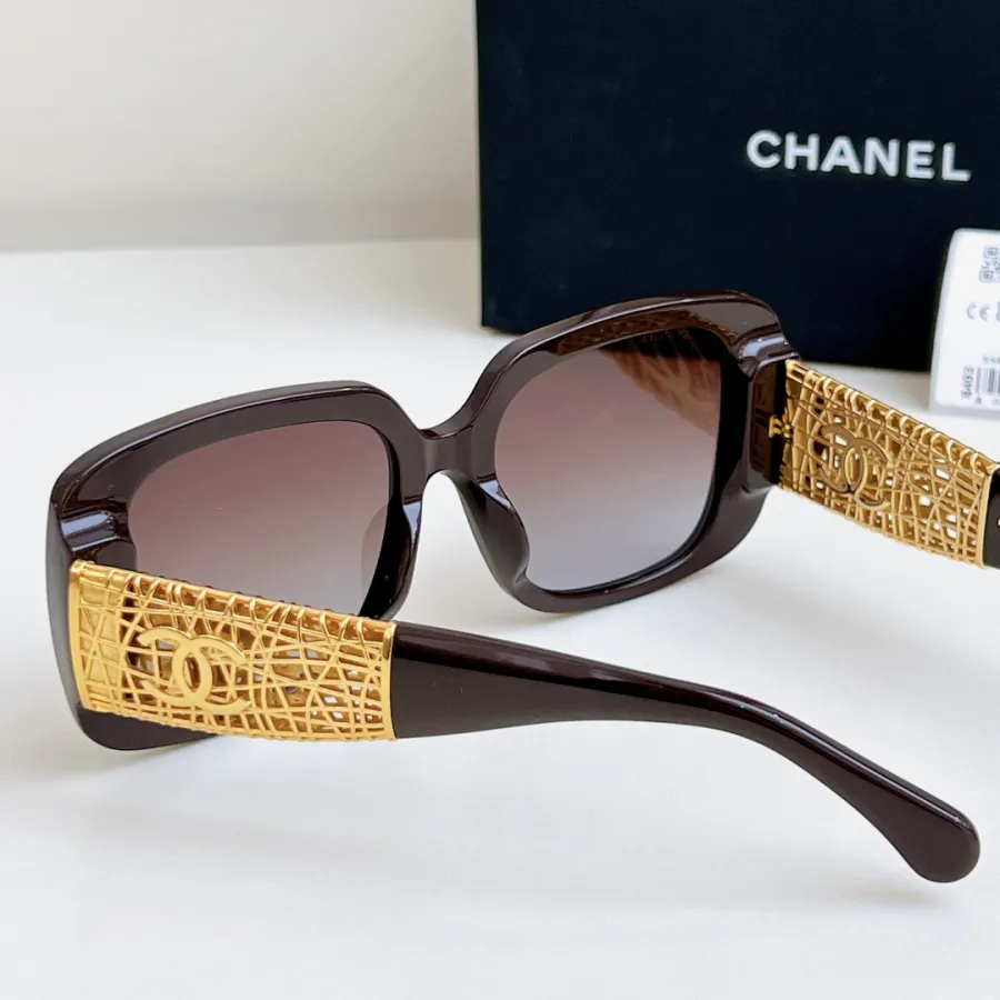CHANEL square frame glasses brown gold color size 54-20-140