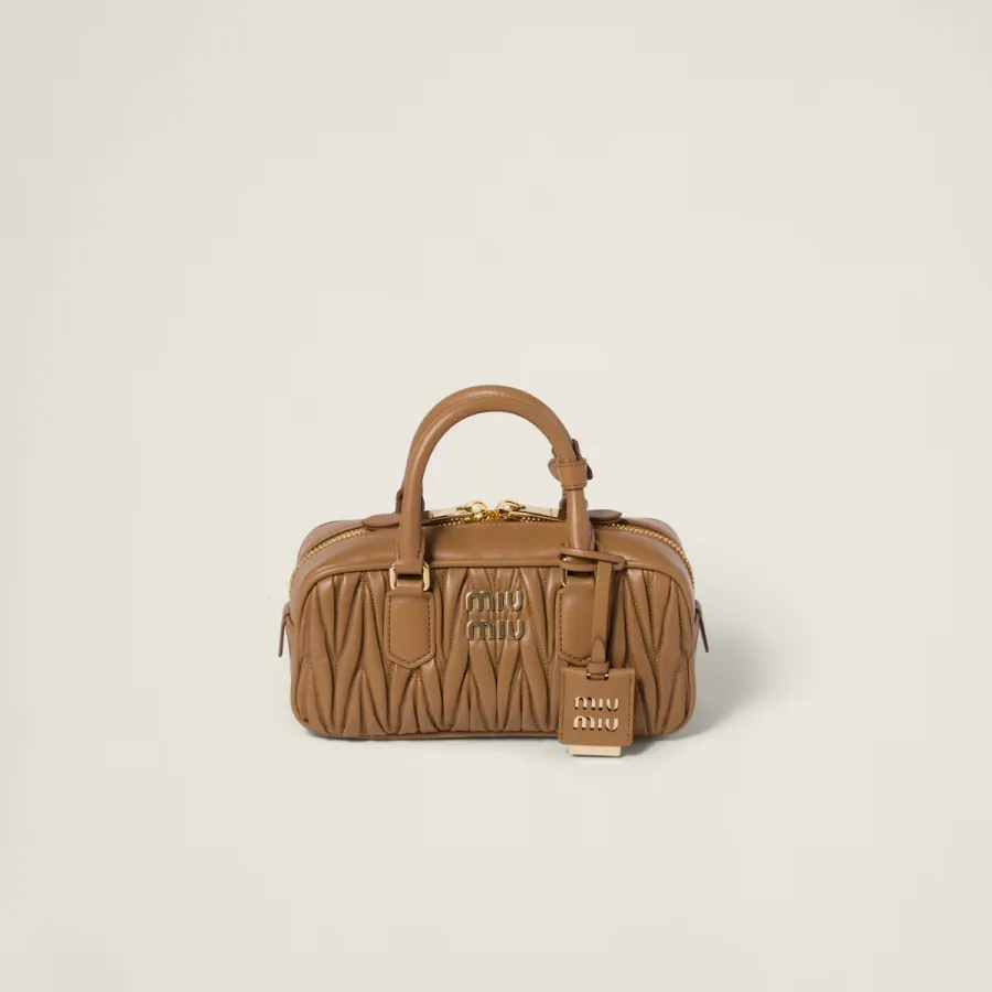 Miu Miu Arcadie matelassé Quilted Lambskin Leather Light Brown Top-Handle Bags