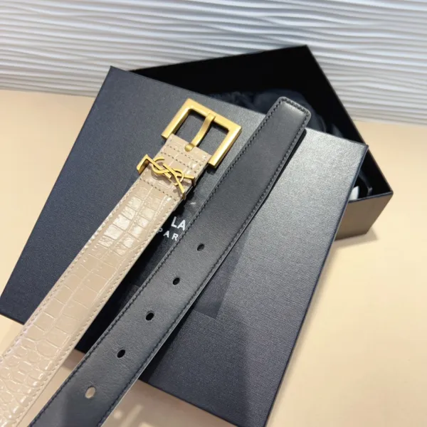 Saint Laurent Cassandre Belt In Black/Beige/Green Crocodile-Embossed Leather With Gold Hardware 30mm - Image 8