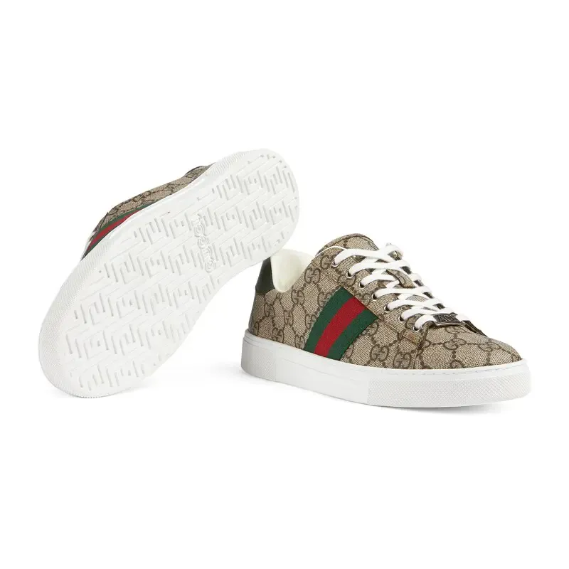 Gucci Ace series brown canvas sneakers woven fabric women's sports shoes