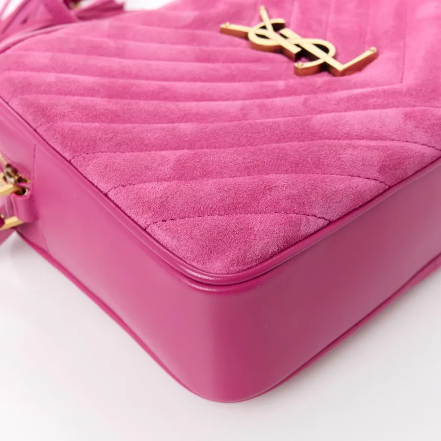 Saint Laurent Medium Lou Camera Bag Rose Monogram Suede Matelasse Leather Aged Gold Hardware