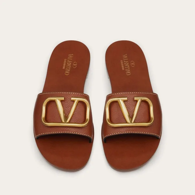 VALENTINO VLOGO SIGNATURE Grain cowhide decorative elements slipper sandals