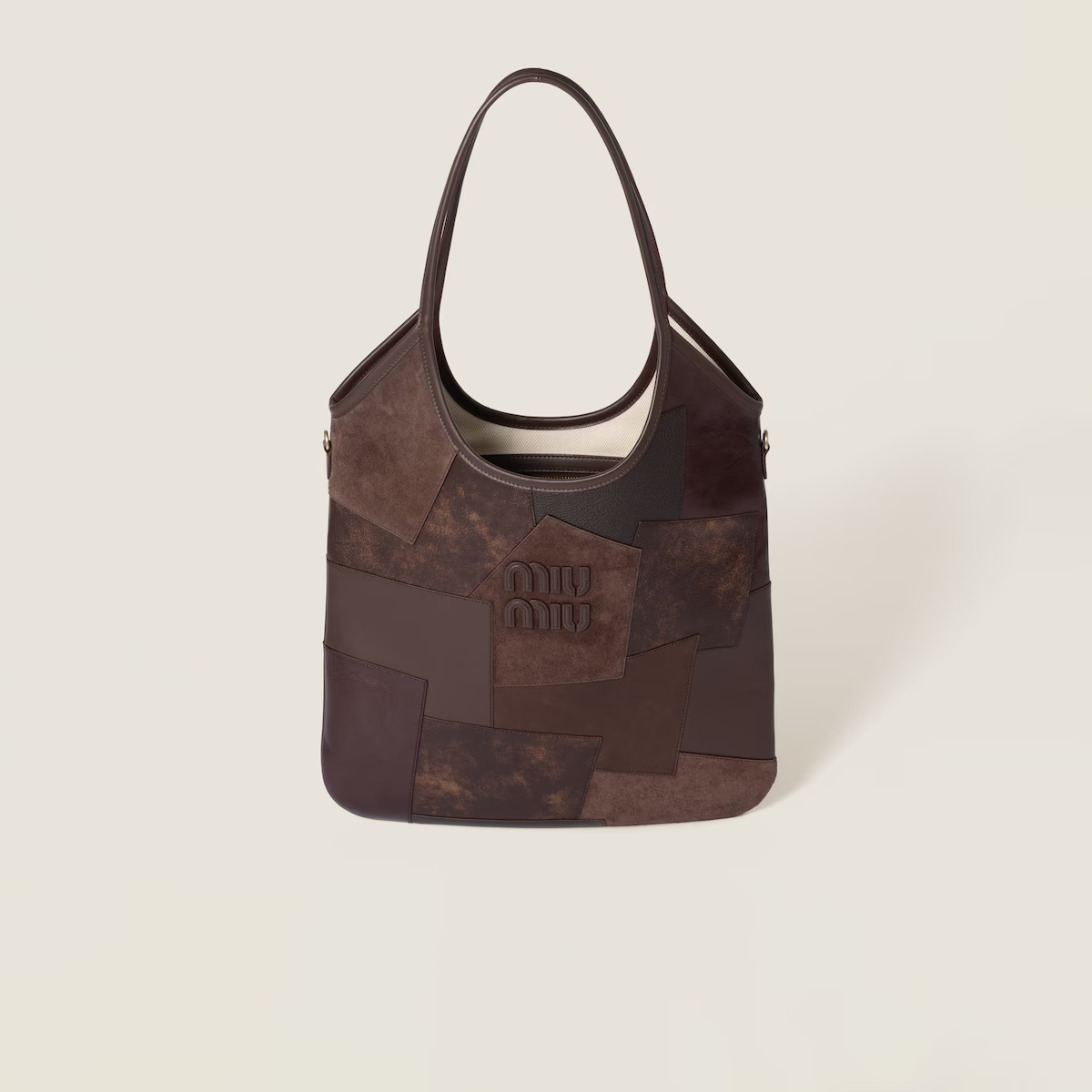 Miu Miu IVY Calfskin Leather Suede splicing Hobo Brown Tote Bags