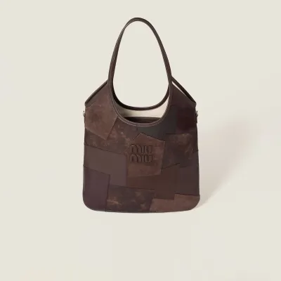 Miu Miu IVY Calfskin Leather Suede splicing Hobo Brown Tote Bags
