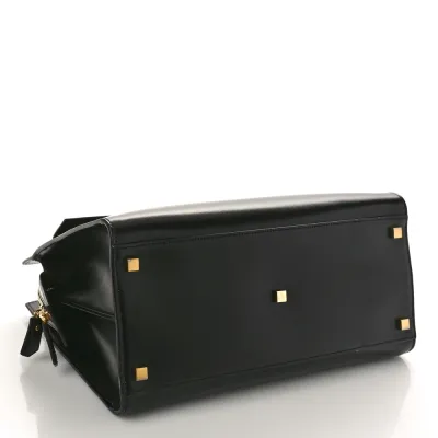 Saint Laurent Medium Uptown Tote Black Shiny Calfskin Leather Gold Hardware