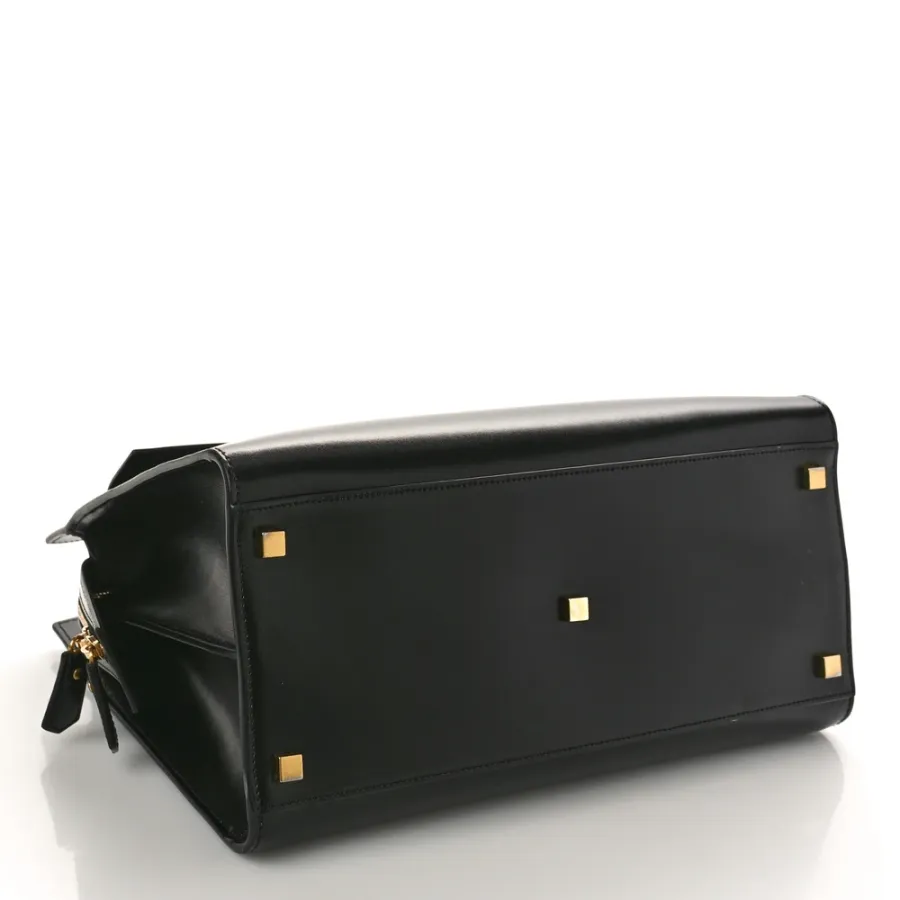 Saint Laurent Medium Uptown Tote Black Shiny Calfskin Leather Gold Hardware