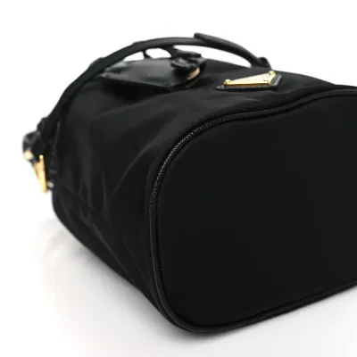 Prada Mini Re-Edition 1978 Bucket Bag Black Re-Nylon & Saffiano Leather Gold Hardware
