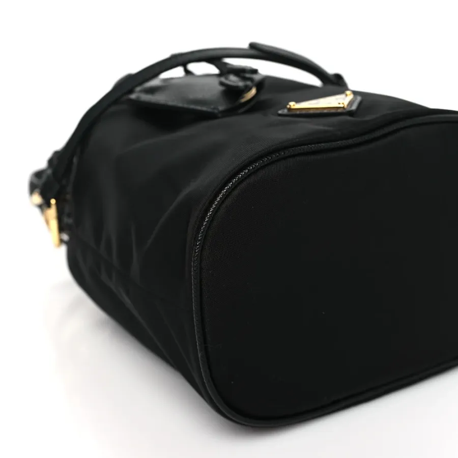 Prada Mini Re-Edition 1978 Bucket Bag Black Re-Nylon & Saffiano Leather Gold Hardware