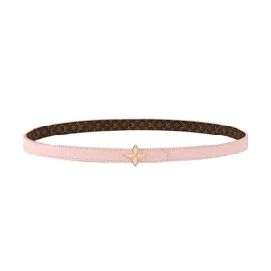 Louis Vuitton Women's Mini Flowergram Reversible Belt In Pink Calfskin And Monogram Canvas With Gold/Silver/Pink/Black Hardware 15mm