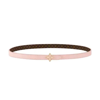 Louis Vuitton Women's Mini Flowergram Reversible Belt In Pink Calfskin And Monogram Canvas With Gold/Silver/Pink/Black Hardware 15mm