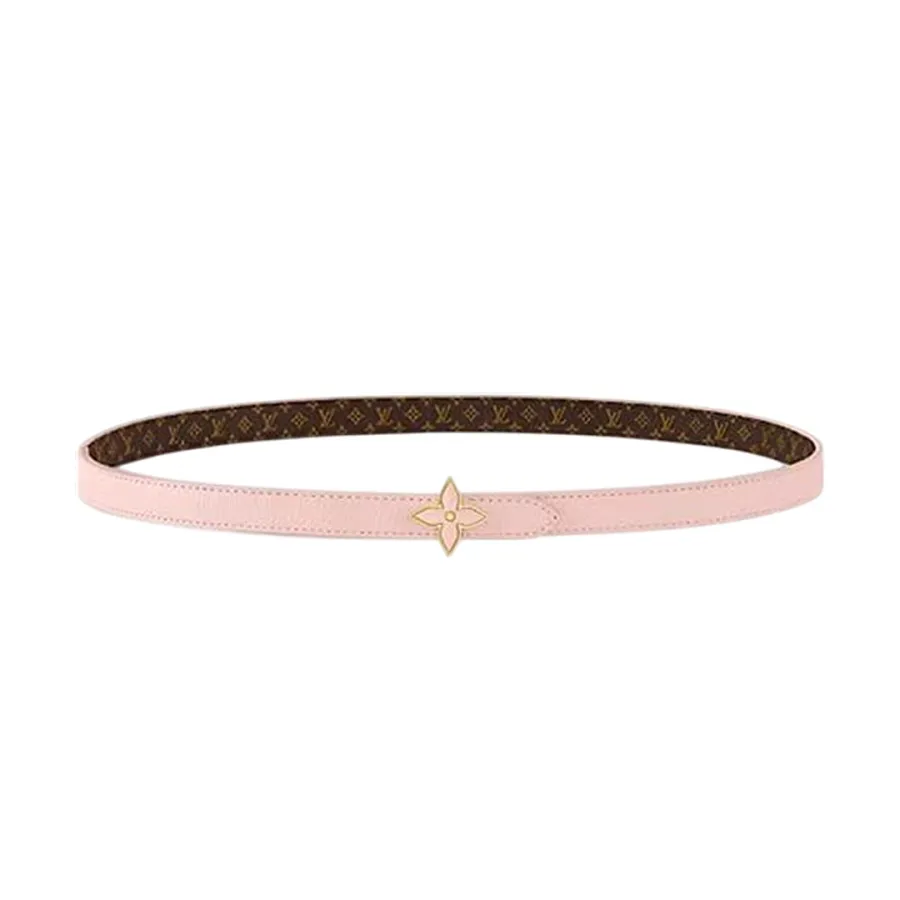 Louis Vuitton Women's Mini Flowergram Reversible Belt In Pink Calfskin And Monogram Canvas With Gold/Silver/Pink/Black Hardware 15mm