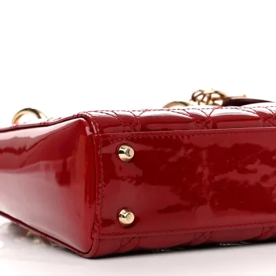 Dior Mini Lady Dior Red Patent Cannage Calfskin Leather Gold Hardware