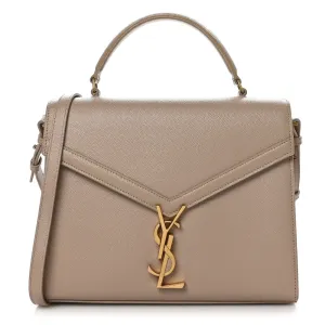Saint Laurent Medium Cassandra Top Handle Dark Beige Classic Monogram Grain De Poudre Leather Aged Gold Hardware